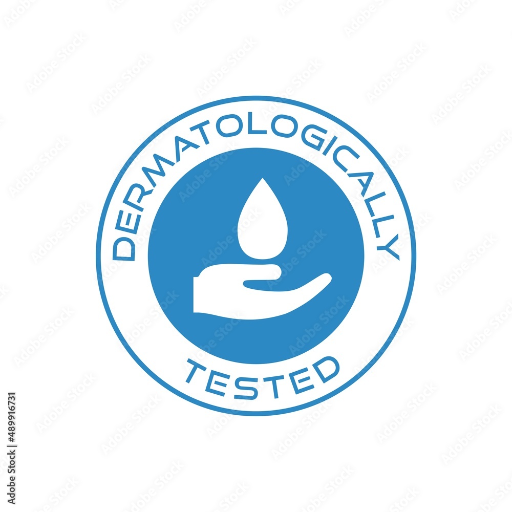 Dermatologically tested icon with water drop and hand logo isolated on white background Dermatologically tested icon with water drop and hand logo isolated on white background