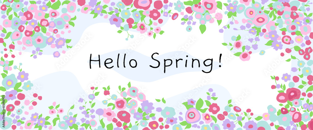 Vector greeting card with pastel flowers hello spring Vector greeting card with pastel flowers hello spring