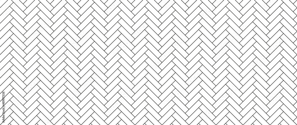 Herringbone floor. Seamless tile pattern. Herring bone texture. Linear cladding surface. Ceramic zigzag print. Paving banner. Scandinavian subway panel. Classic tessellation grid. Vector illustration