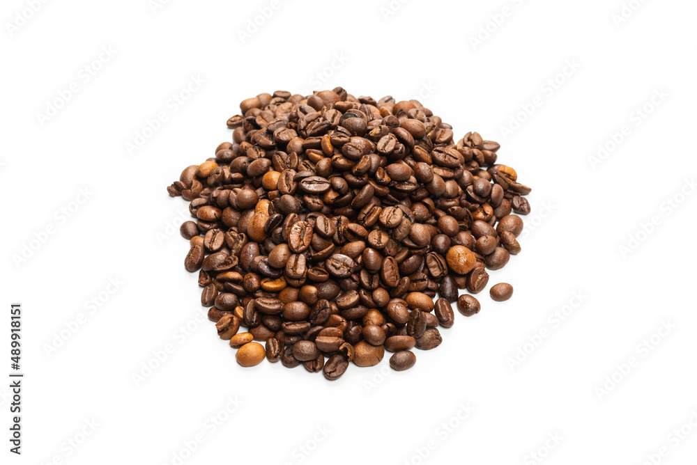 Coffee beans on a white background. Top view. Coffee beans on a white background. Top view.