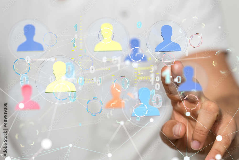 holding 3D rendering group of blue people holding 3D rendering group of blue people
