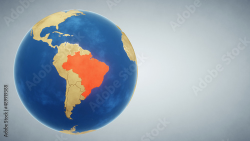 Earth globe with country of Brazil highlighted in red. 3D illustration. Elements of this image furnished by NASA