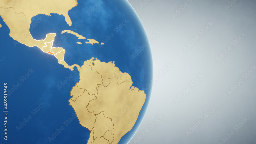 Earth globe with country of El Salvador highlighted in red. 3D illustration. Elements of this image furnished by NASA