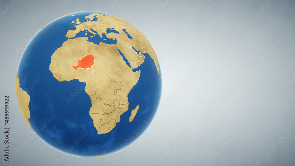 Naklejka premium Earth globe with country of Niger highlighted in red. 3D illustration. Elements of this image furnished by NASA