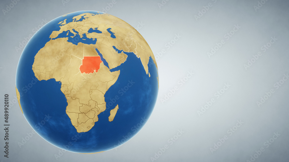 Earth globe with country of Sudan highlighted in red. 3D illustration. Elements of this image furnished by NASA Earth globe with country of Sudan highlighted in red. 3D illustration. Elements of this image furnished by NASA