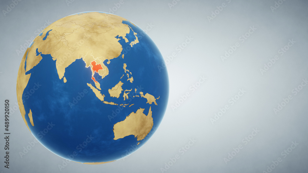 Obraz premium Earth globe with country of Thailand highlighted in red. 3D illustration. Elements of this image furnished by NASA