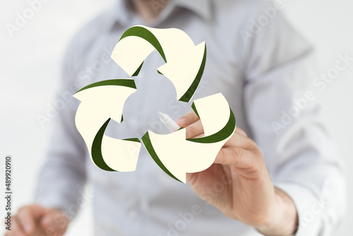 Green recycle sign, three a...