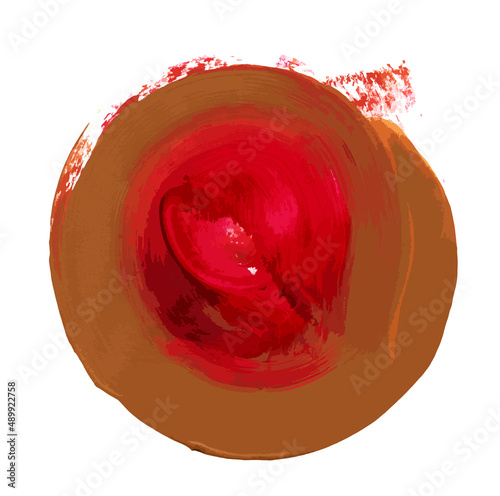 Trazo de pincel aislado sobre fondo blanco. Trazo abstracto fluido con pintura acrílica. Trazo de pincel acuarela colorido. Textura de pincel y pintura dibujada a mano. Colores rojizos ocres