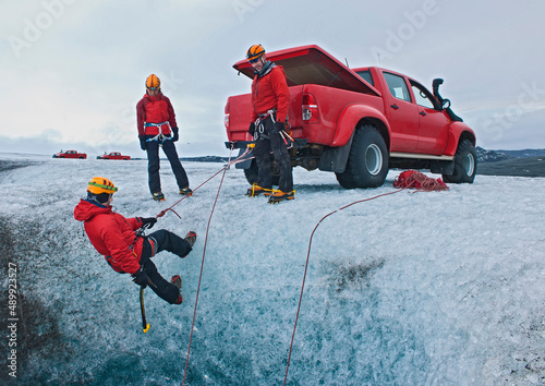 Exploring the Breidamerkurjokull glacier in Iceland photo