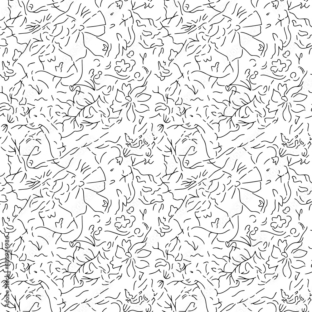 Obraz premium Monotone blue and grey of silhouette tropical foliage and fill in stripe leaves in colorful mood seamless pattern in vector for fashion fabric and all prints