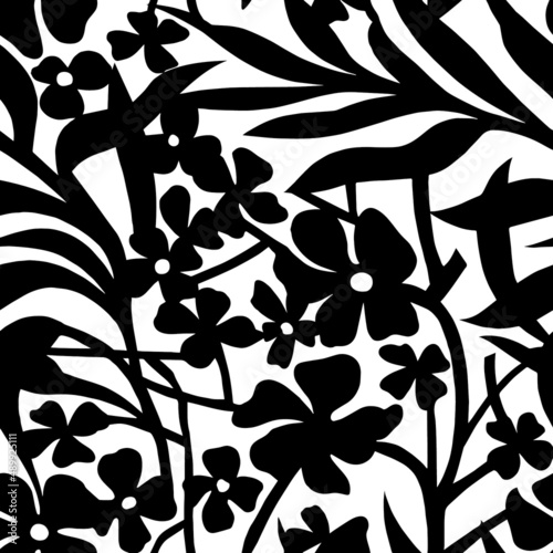 Monotone blue and grey of silhouette tropical foliage and fill in stripe leaves in colorful mood seamless pattern in vector for fashion fabric and all prints