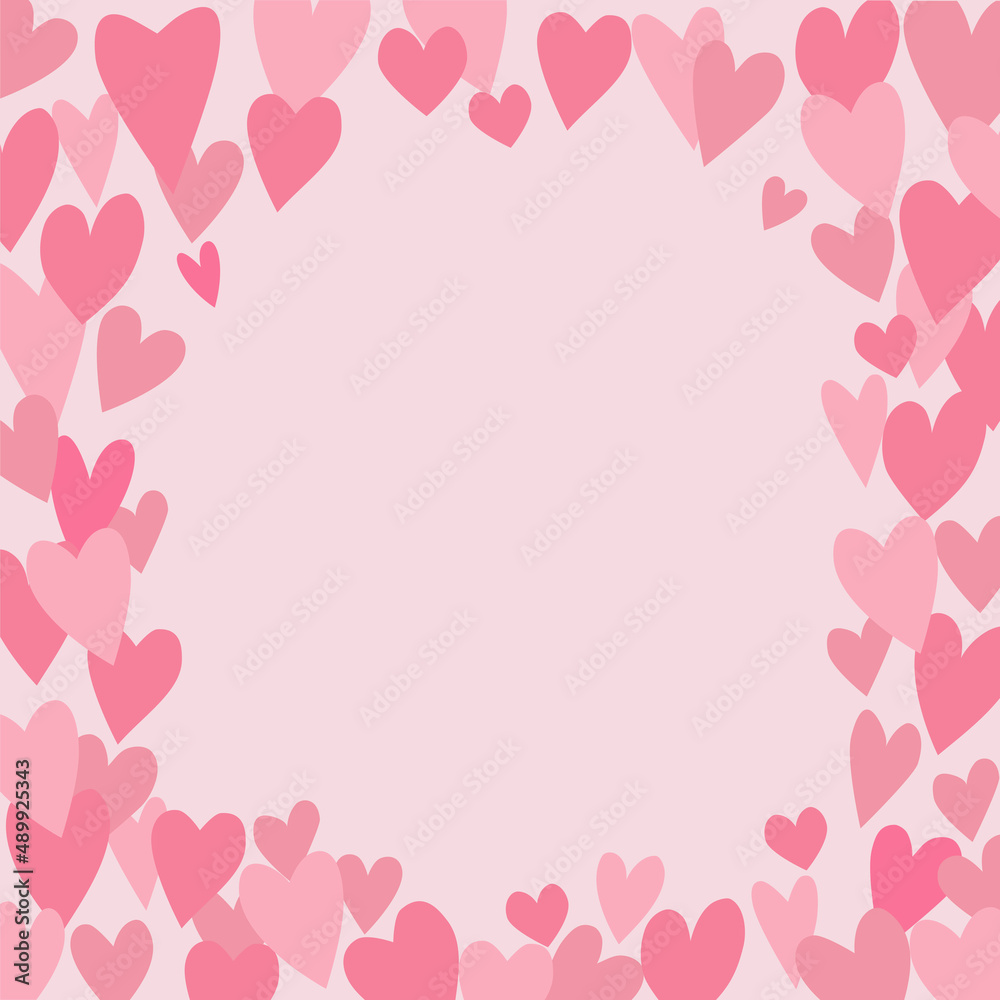 Round frame made of different hearts in pink color. heart background