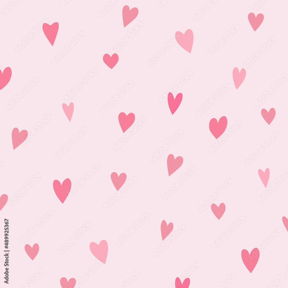 Background with delicate pink hearts. Hearts of different shapes and colors on a light pink background. heart background