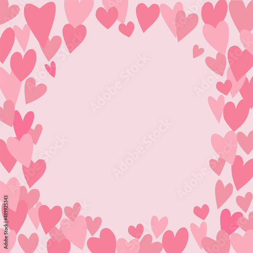 Round frame made of different hearts in pink color. heart background