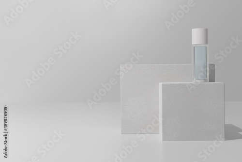 3d render. Mockup bottle of essence toner in natural light. Face skin care cosmetics.