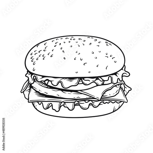 Hamburgers vector line art illustration on white background 