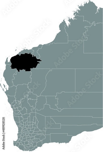 Black flat blank highlighted location map of the SHIRE OF ASHBURTON AREA inside gray administrative map of areas of the Australian state of Western Australia