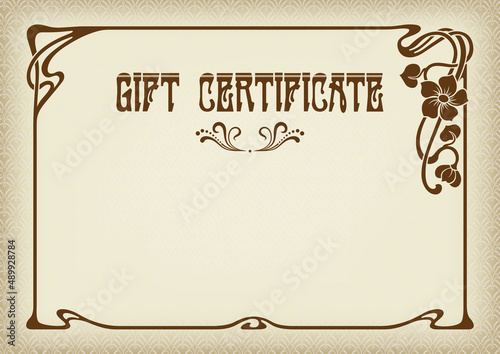 Rectangular retro framework and pattern. Gift Certificate. Art Nouveau style. A4, A3, landscape orientation.