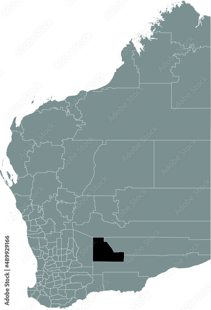 Black flat blank highlighted location map of the SHIRE OF COOLGARDIE AREA inside gray administrative map of areas of the Australian state of Western Australia