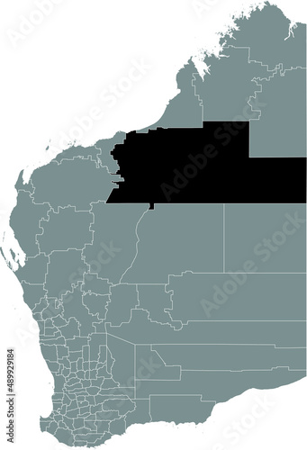 Black flat blank highlighted location map of the  SHIRE OF EAST PILBARA AREA inside gray administrative map of areas of the Australian state of Western Australia