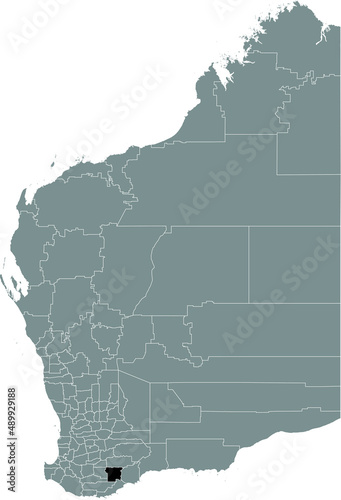 Black flat blank highlighted location map of the SHIRE OF GNOWANGERUP AREA inside gray administrative map of areas of the Australian state of Western Australia