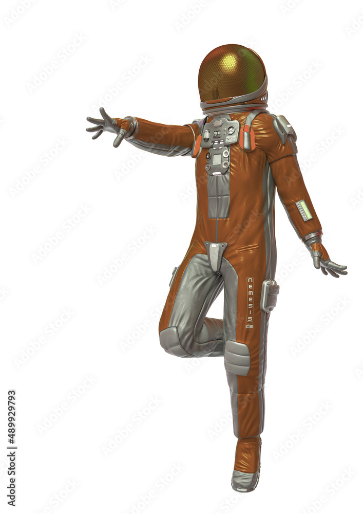Fototapeta premium astronaut explorer is giving orders in white background