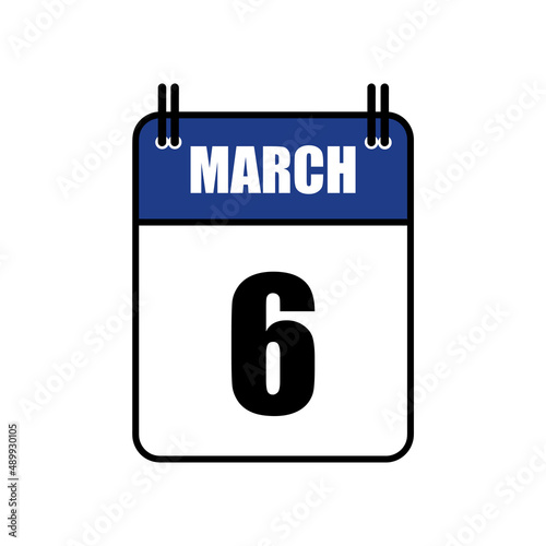 March 6 Calendar Icon Vector Illustration . Date , Day Of Mouth