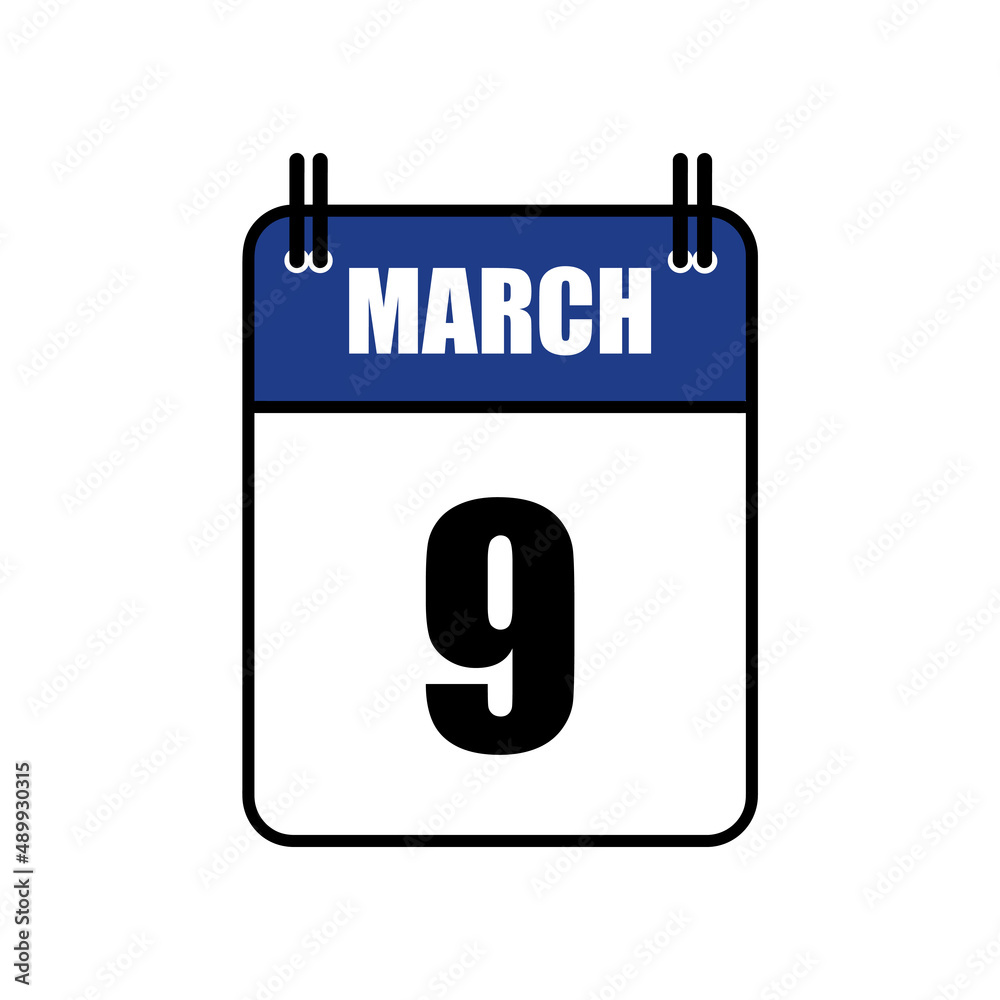 March 9 Calendar Icon Vector Illustration . Date , Day Of Mouth March 9 Calendar Icon Vector Illustration . Date , Day Of Mouth