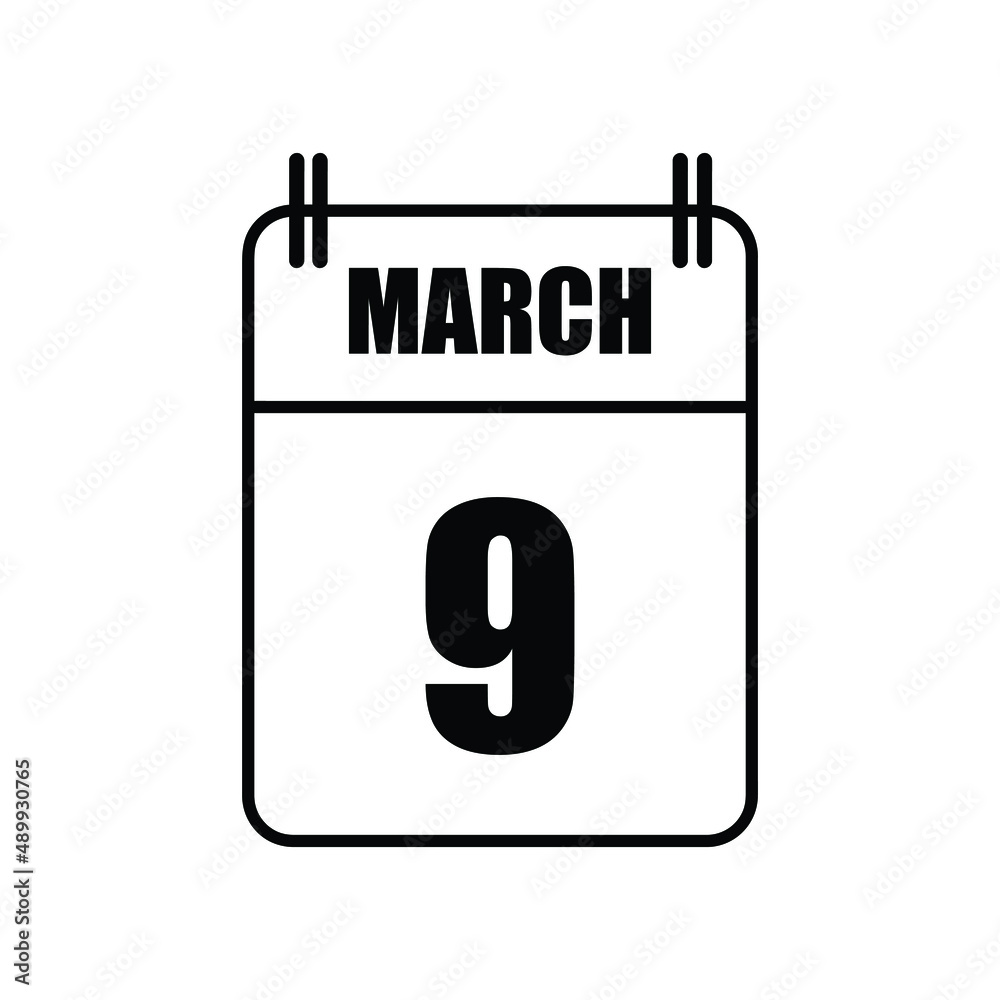 Outline 9 March Calendar Icon Vector Illustration . Date , Day Of Mouth Outline 9 March Calendar Icon Vector Illustration . Date , Day Of Mouth
