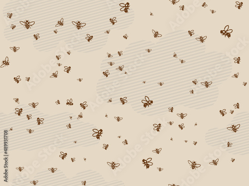 Seamless pattern with bees flying on the clouds, vector