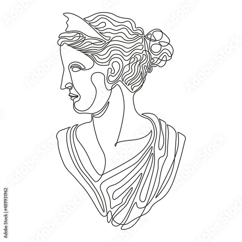 greek roman woman goddess head single line style photo