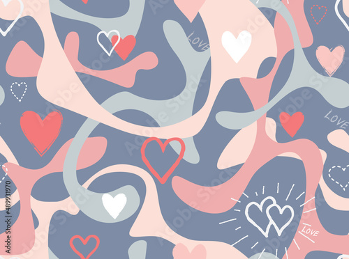 Love Valentine s day seamless background. Love heart tiling holiday backdrop. Romantic date card pattern with love hearts