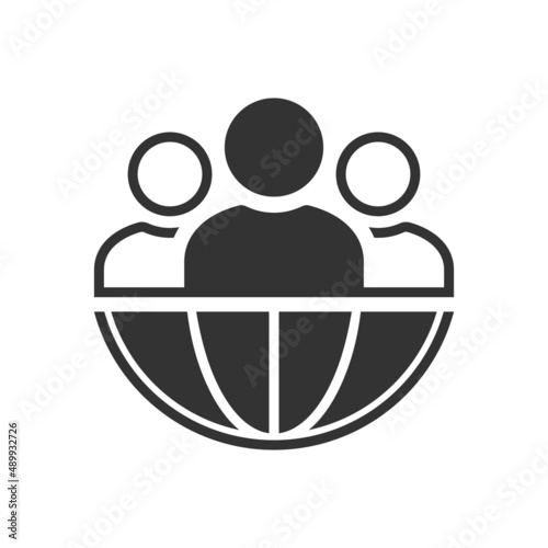 Half Globe plus Group of People vector icon in meaning Global Partnership