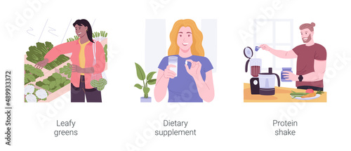 Nutrition supplements isolated cartoon vector illustrations set.