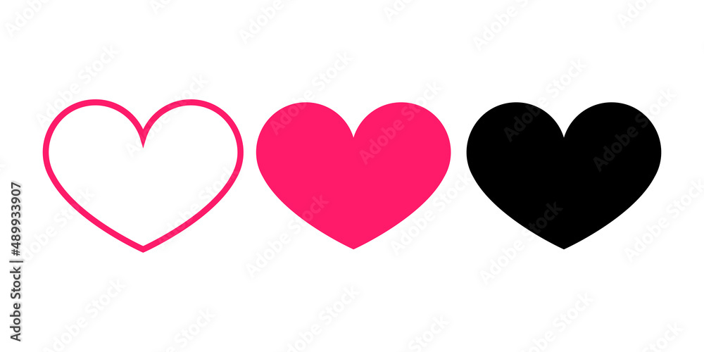 Collection of Flat Style Heart Illustration Vectors. Heart Symbol. Like Icon.