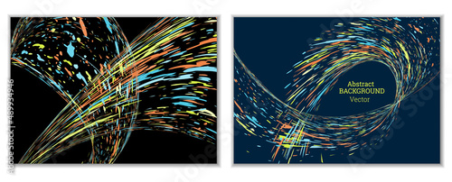 Multicolored paint splashes, smears, dust particles and debris are carried by the wind. A set of two templates. Design template for the design of banners, posters, booklets, covers, magazines. EPS 10