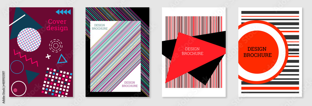 Set of cover design in Memphis style. Geometric design, abstract background. Fashionable bright cover, banner, poster, booklet. Creative colors. Set of cover design in Memphis style. Geometric design, abstract background. Fashionable bright cover, banner, poster, booklet. Creative colors.