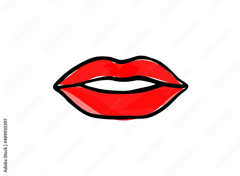 Lips female. Sexy red lips line drawn illustration. Beautiful Woman lips logo in pastel color. Design concept good for logo, card, banner, poster, flyer Lips female. Sexy red lips line drawn illustration. Beautiful Woman lips logo in pastel color. Design concept good for logo, card, banner, poster, flyer