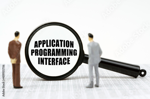 On the reports there are figures of people and a magnifying glass with the inscription Application Programming Interface
