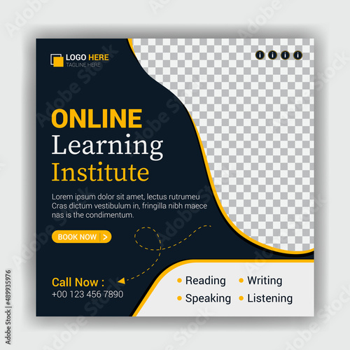 Online learn English language course lessons social media post design template