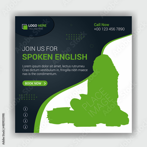 Online learn English language course lessons social media post design template