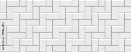 Subway seamless tile. Brick wall texture. Kitchen background. Ceramic pattern. Apron faience print. Metro backdrop. Vintage rectangle brickwall. Cement backsplash. Vector illustration. Stone surface