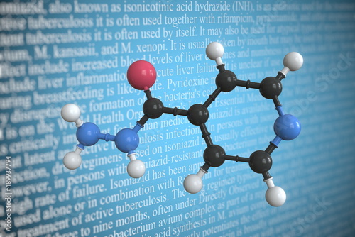 Molecular model of isoniazid, 3D rendering photo