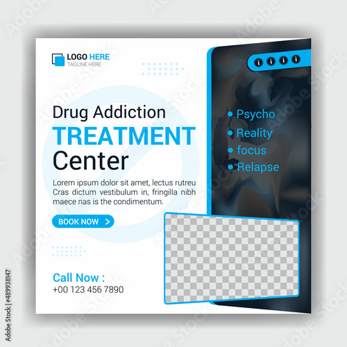 Drug Addiction treatment center and no smoking no tobacco social media post design template