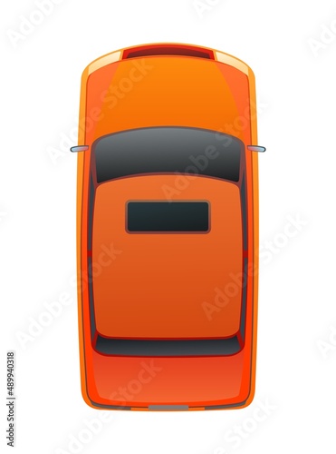 Orange family automobile with skylight. View from above. Modern car. Cartoon cute style illustration. Object isolated on white background. Vector