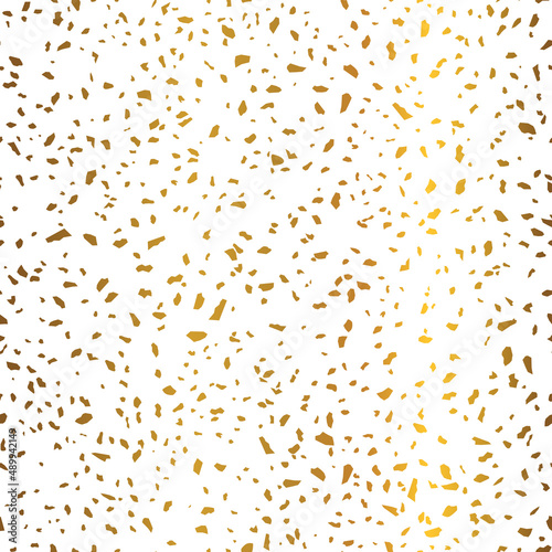 Terrazzo Stone Texture Seamless Pattern Design Gold on White Background