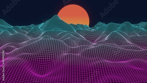 3d render background vhs hills