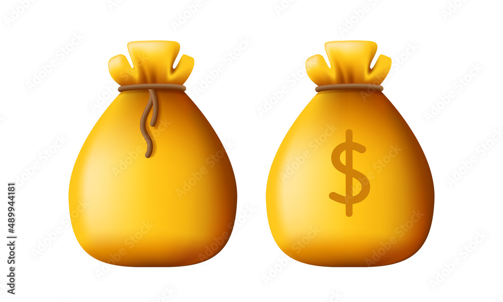 Golden bag with money. Yellow bag with dollar sign. Vector clipart isolated on white background. Golden bag with money. Yellow bag with dollar sign. Vector clipart isolated on white background.