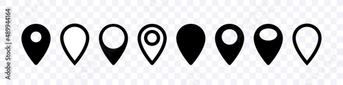 Map pins icons. Map location pin. Navigation marker on the map. Vector clipart isolated on white background.