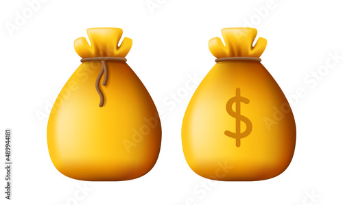 Golden bag with money. Yellow bag with dollar sign. Vector clipart isolated on white background.